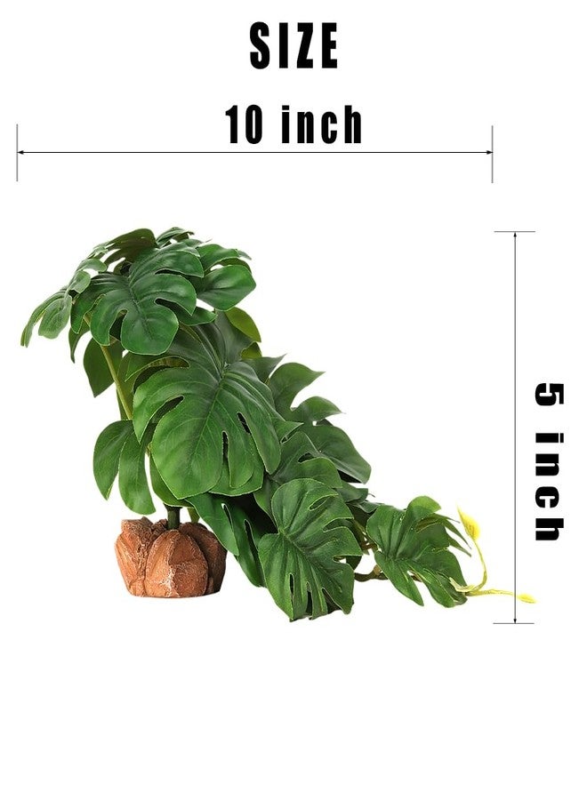 WOLEDOE Reptile Plants for Terrarium, Ball Python Tank Decor Accessories fit Bearded Dragon Crested Leopard Gecko Lizard Chameleon Snake Frog Tortoise Hermit Crab - Fake Monstera - Image 2